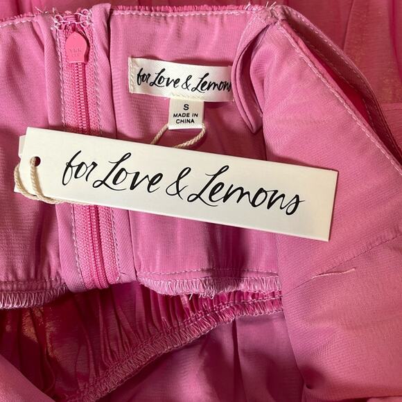 For Love & Lemons Lala Lace Up Heart Choker Ruffle Pink Mini Dress Size S - Picture 11 of 12